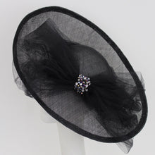 Large Black Sinamay Hat with Oversize Tulle Bow