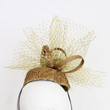 Gold Cocktail Hat with Lace Overlay and Veiling