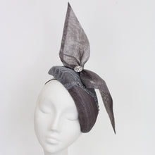 Pewter Grey Bow Cocktail Hat with Swarovski Beaded Lace