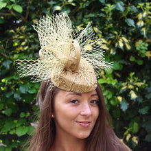 Gold Cocktail Hat with Lace Overlay and Veiling